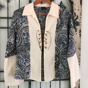 70’s inspired blouse with faux suede tie detail